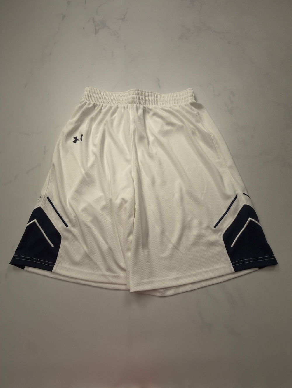 Under Armour Colorblock Athletic Shorts White Navy Modern - Boys XL